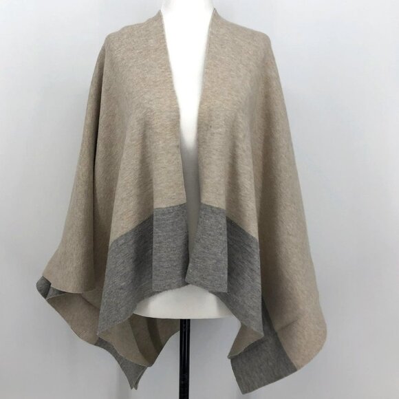 Anthropologie Saturday Sunday Creme Grey Colorblock Drape  Shawl OS - Picture 15 of 15